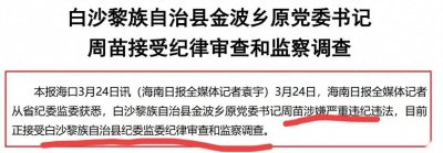 ​中纪委打虎，海南反腐再出重拳，42岁美女高官周苗落马，人民呼声